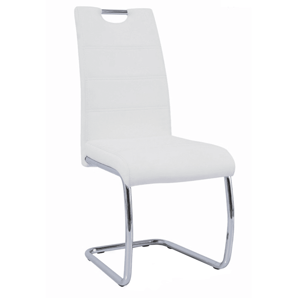 KONDELA Jedálenská stolička, biela ekokoža, svetlé šitie / chróm, ABIRA NEW